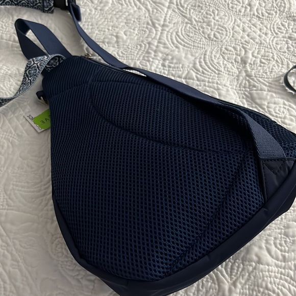 Sakroots backpack. Navy EcoTwill fabric. 9” L x 6” W x 15” H. 28.5” drop. - Picture 3 of 5